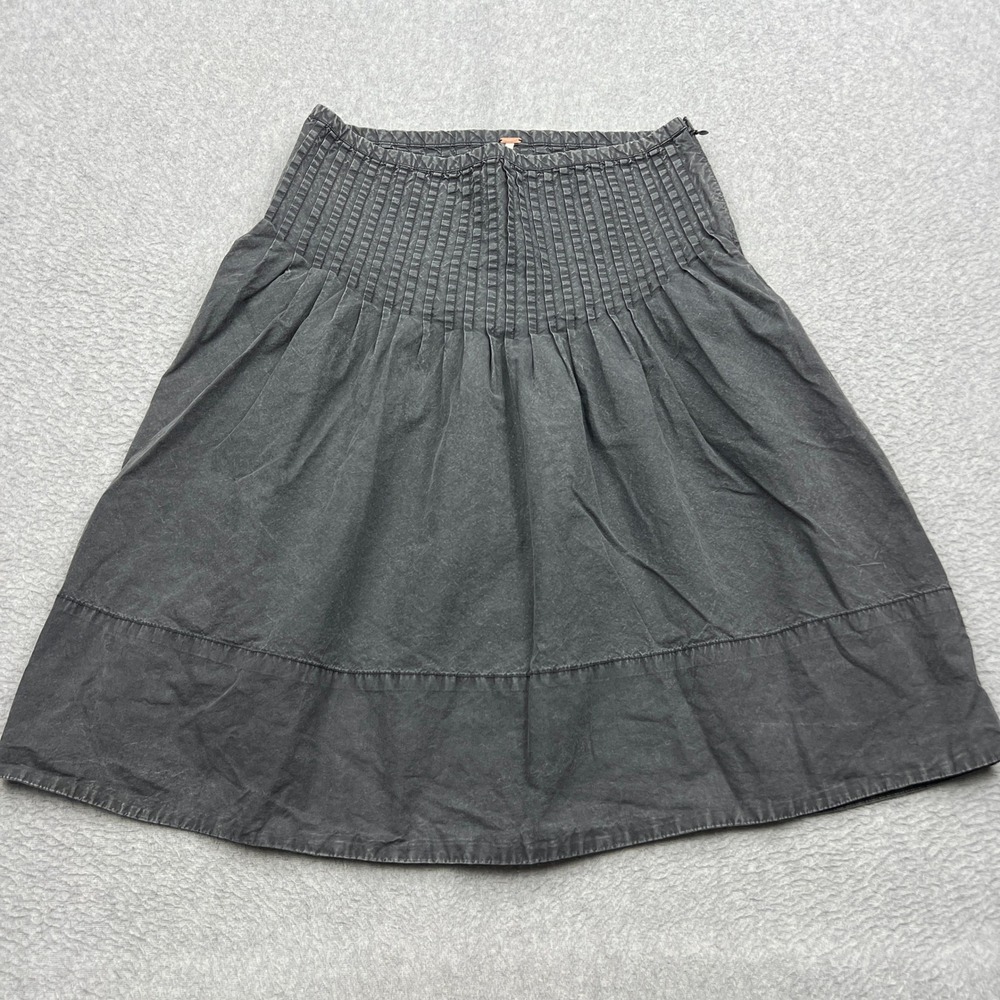 Free People Peyton Pintuck Midi Skirt Womens 2 Washed Black Poplin A-Line Denim
